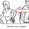 storyboard scene, woman walks by man